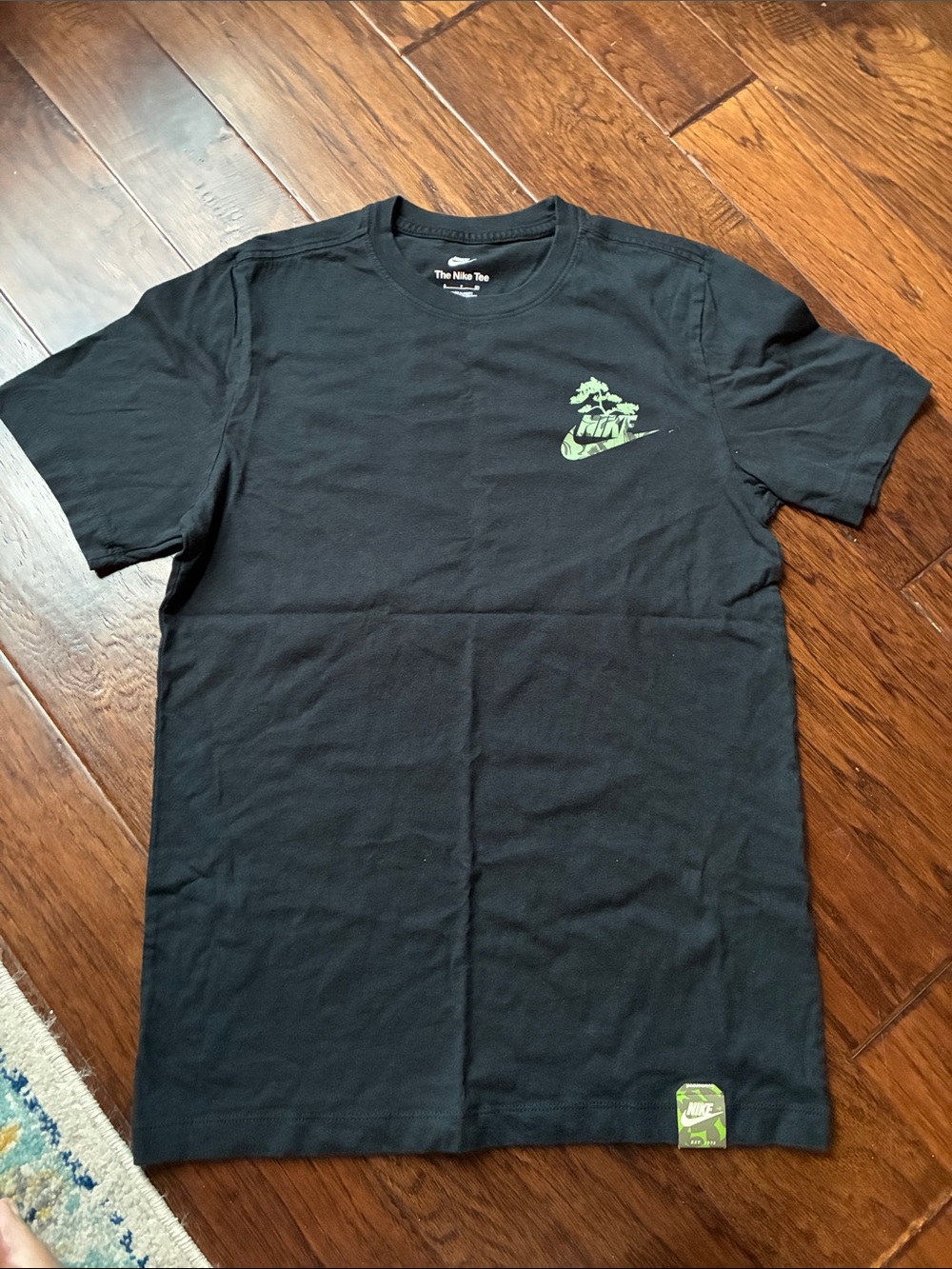 Nike Black Short-Sleeve Tee with Lime Green Swoosh Graphic
